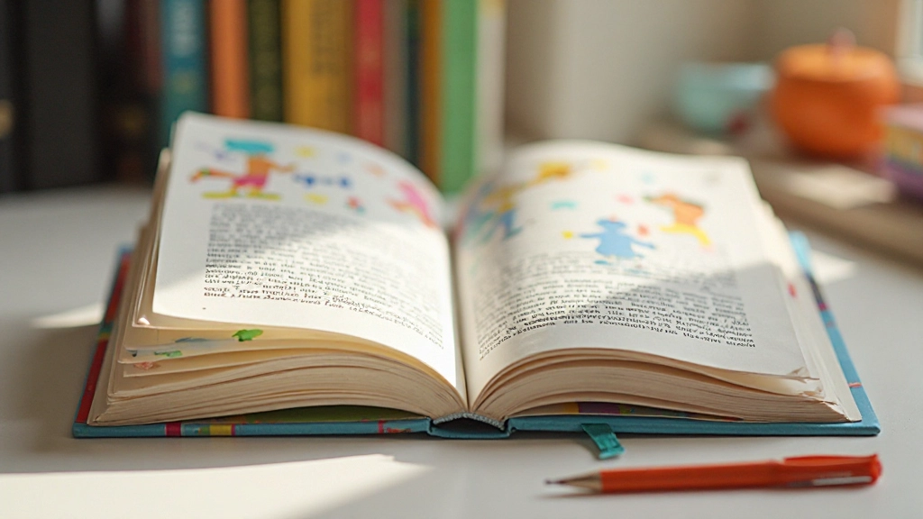 Nederlands kinderboek opengeslagen op bureau met kleurrijke illustraties en grote letters
