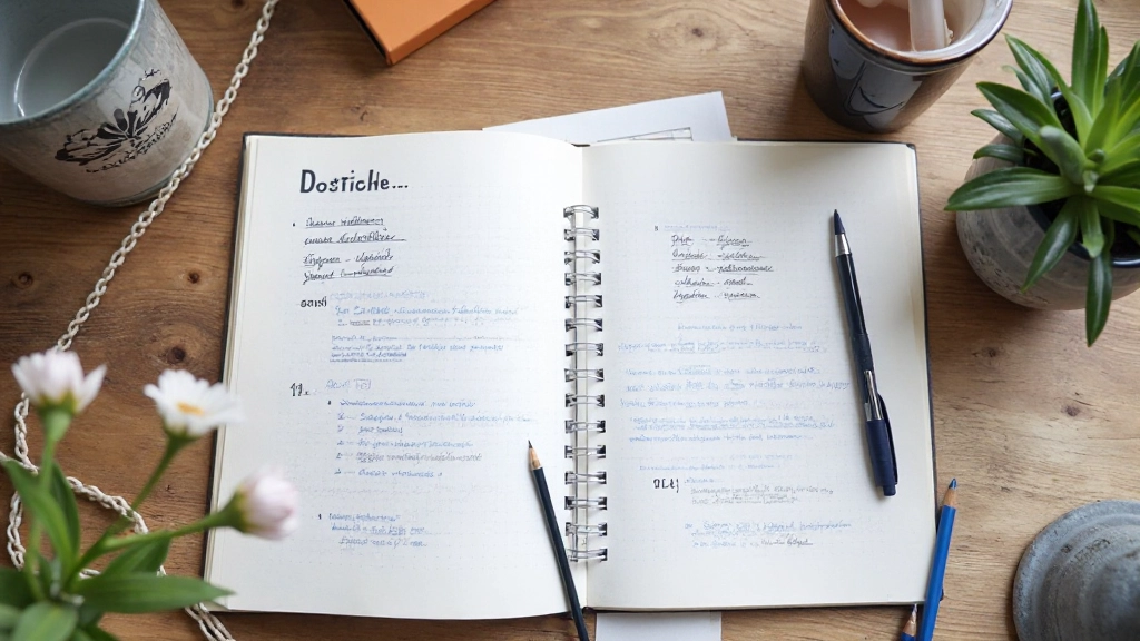 Tafel met Nederlands woordenboek, kladblok met woordafbraken en een pen voor het uitschrijven van voorvoegsels
